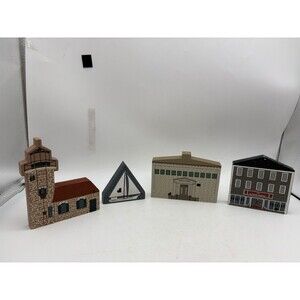 Cat’s Meow Village Lot 4 Wooden Buildings Lighthouse Library Seaside 1993 1994